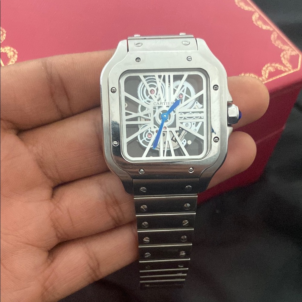 Cartier Silver Watch with Blue Details